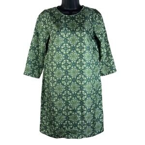 Nieves Lavi New York Womens Shift Dress Green Size 2‎ Round Neck Silk 3/4 Sleeve